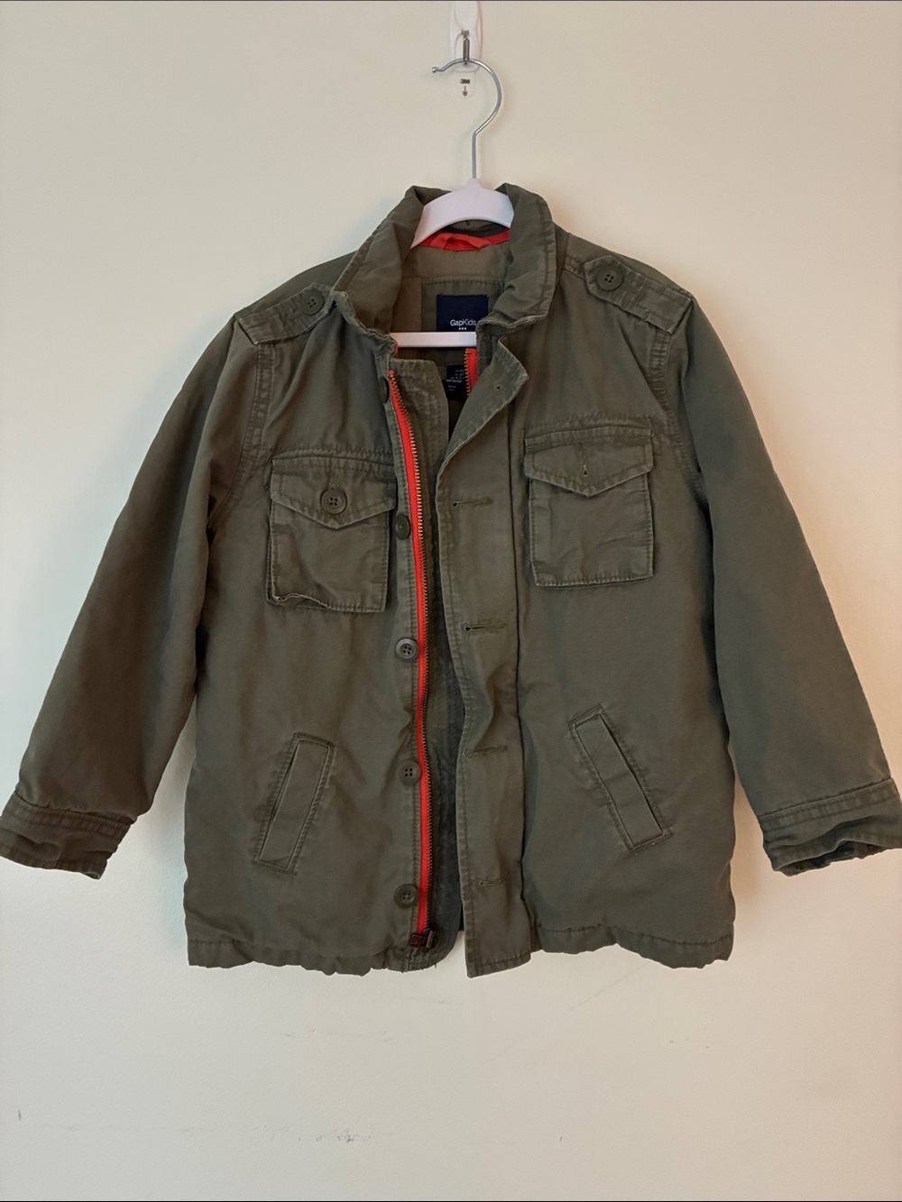 GAP Kids Olive Green Field Jacket with Orange Zip Accent